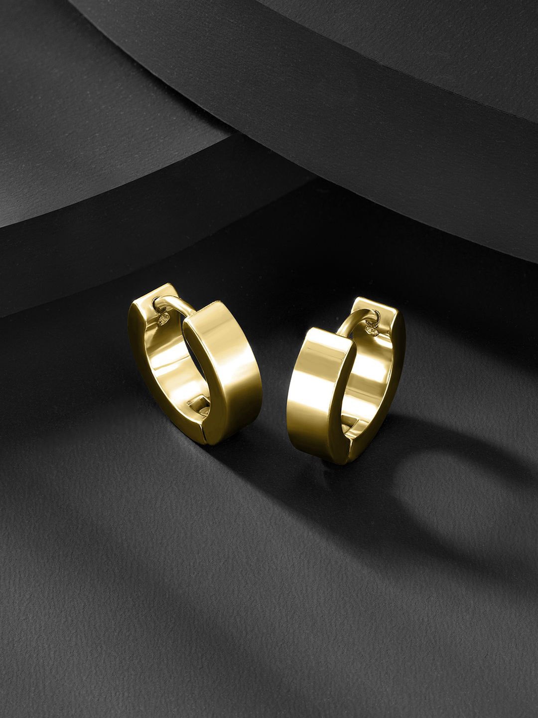 

Peora Men Stainless Steel Gold Plated Contemporary Shaped Hoop Earrings With Red Rose