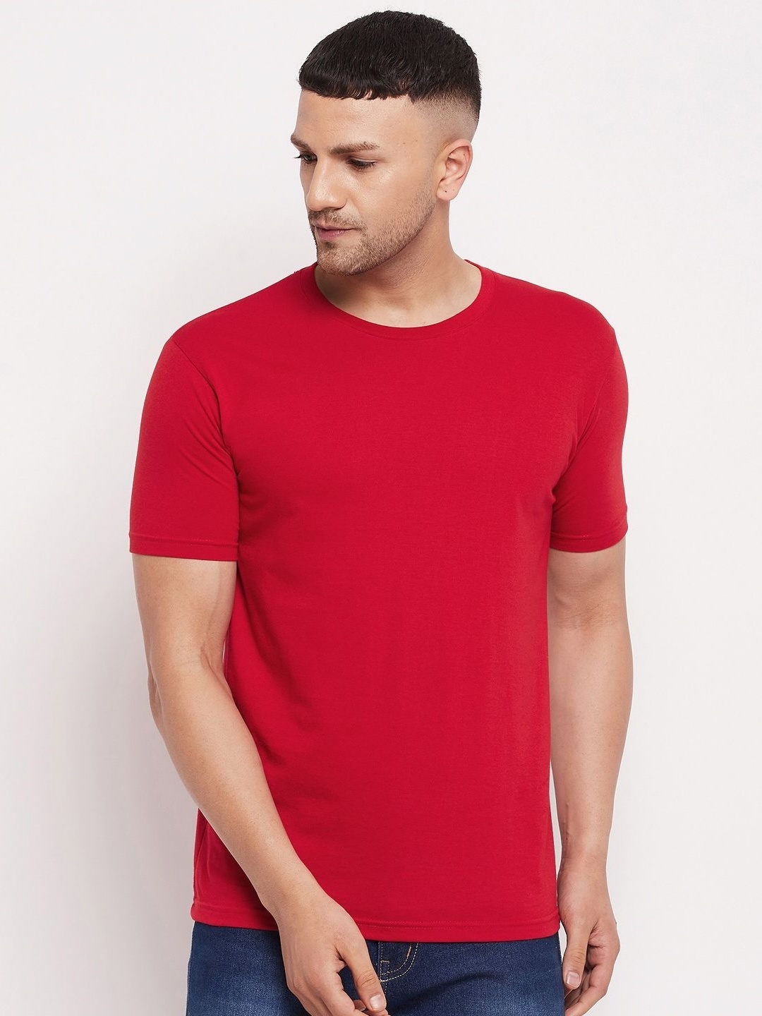 

LYCOS Men Solid Round Neck Cotton T-shirt, Red