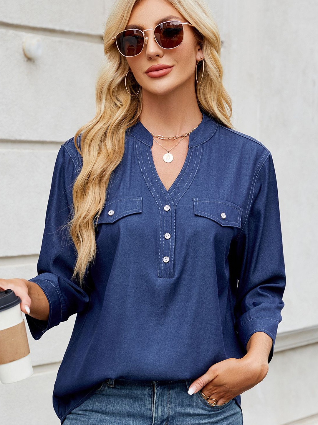 

StyleCast Women Opaque Casual Shirt, Blue
