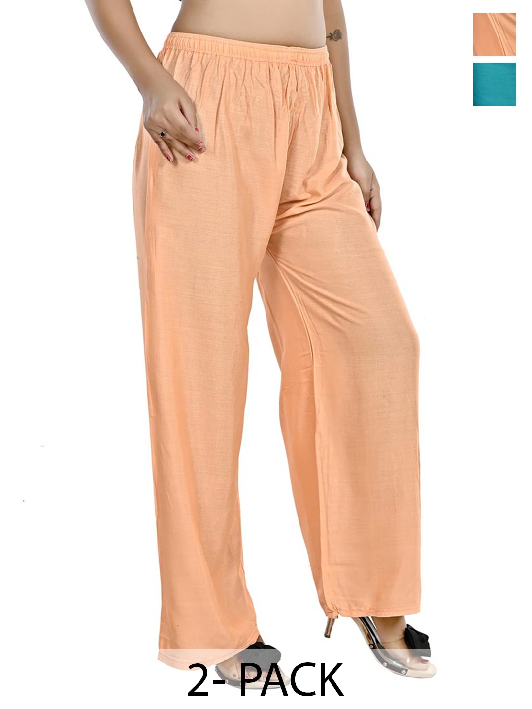 

NarNari Women Pack Of 2 Mid-Rise Palazzos, Orange