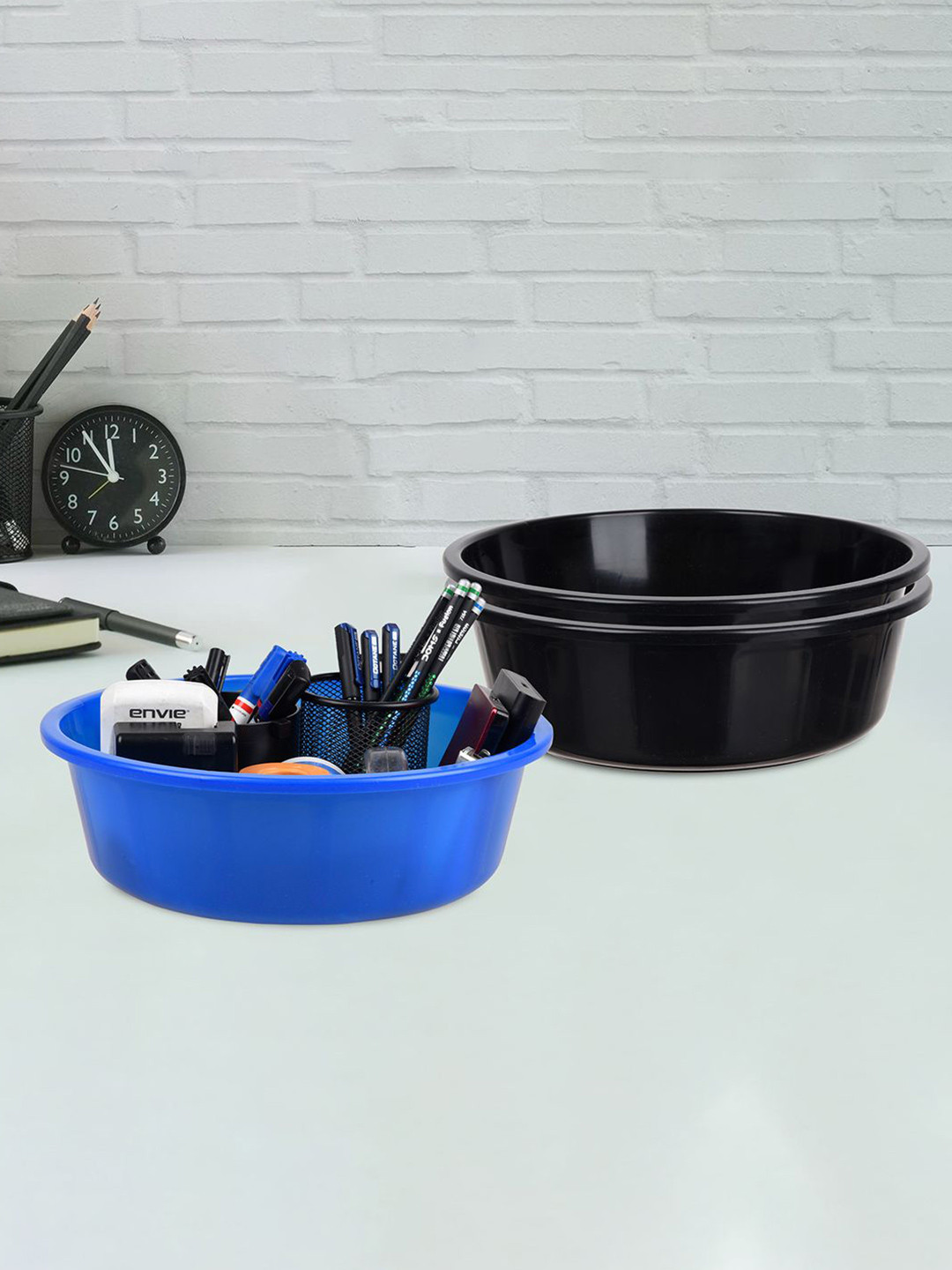 

Kuber Industries Black & Blue 3 Pieces Regular Desk Organisers
