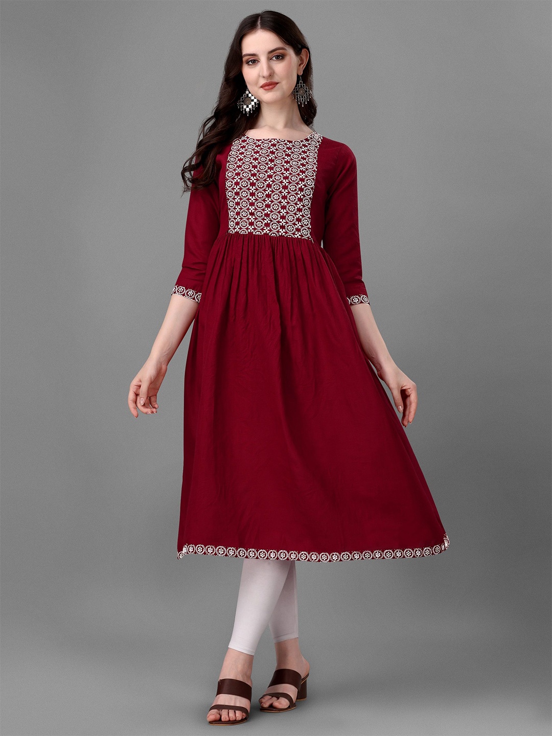 

Milastru Floral Embroidered Thread Work Cotton A-Line Kurta, Maroon