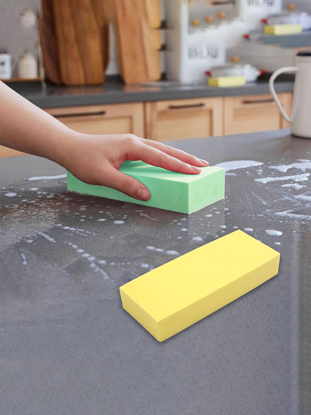 

Kuber Industries Yellow & Green 2 Pieces Magic Washing Sponge Block