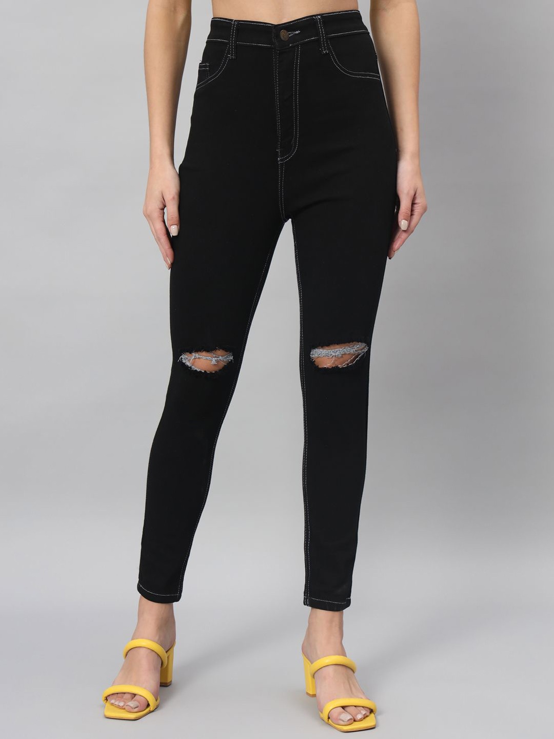 

Mast & Harbour Women Skinny Fit High-Rise Stretchable Jeans, Black