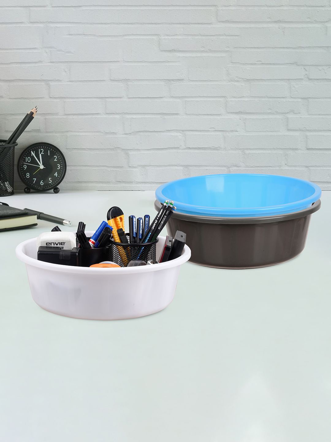 

Kuber Industries Grey and White 3 Pieces Multipurpose Storage Desk Organisers