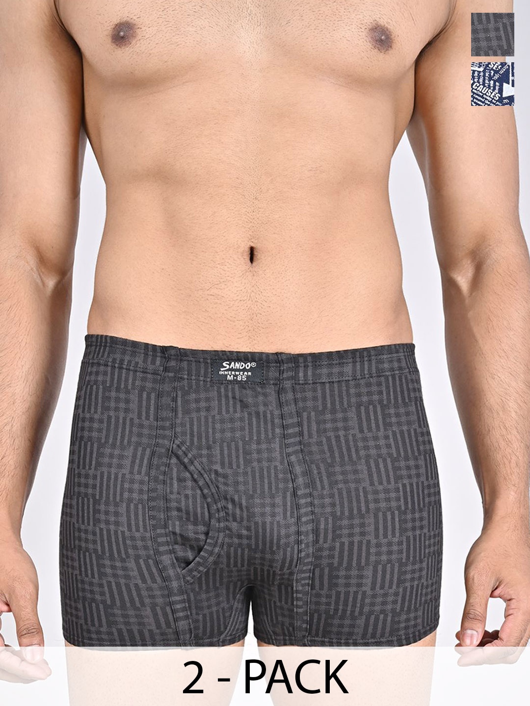 

SANDO Pack Of 2 Printed Pure Cotton Trunks GENIUS-03-05, Navy blue