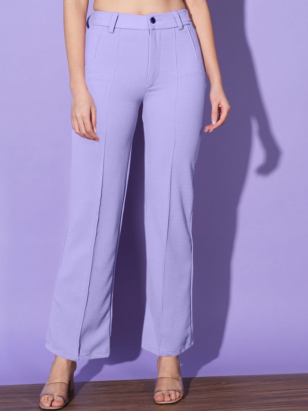 

DIMPY GARMENTS Women Comfort High-Rise Pleated Trousers, Purple