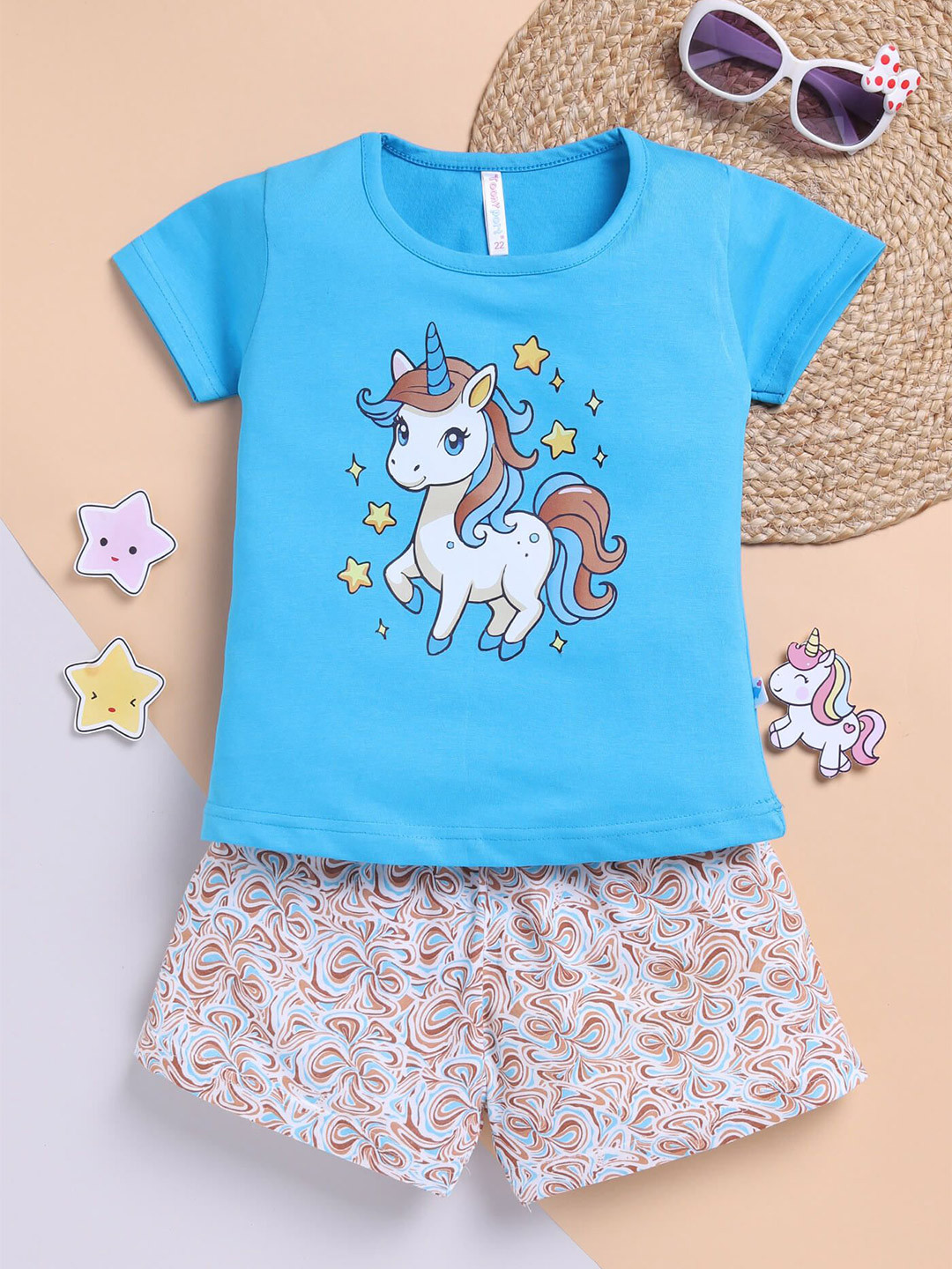 

Toonyport Girls Animal Printed Pure Cotton Top With Shorts, Blue