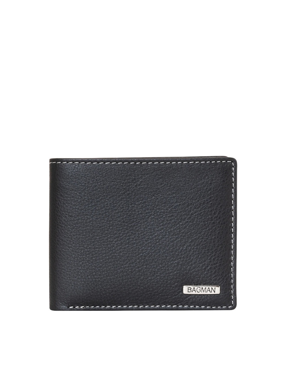 

BAGMAN Men Leather Two Fold Wallet, Black