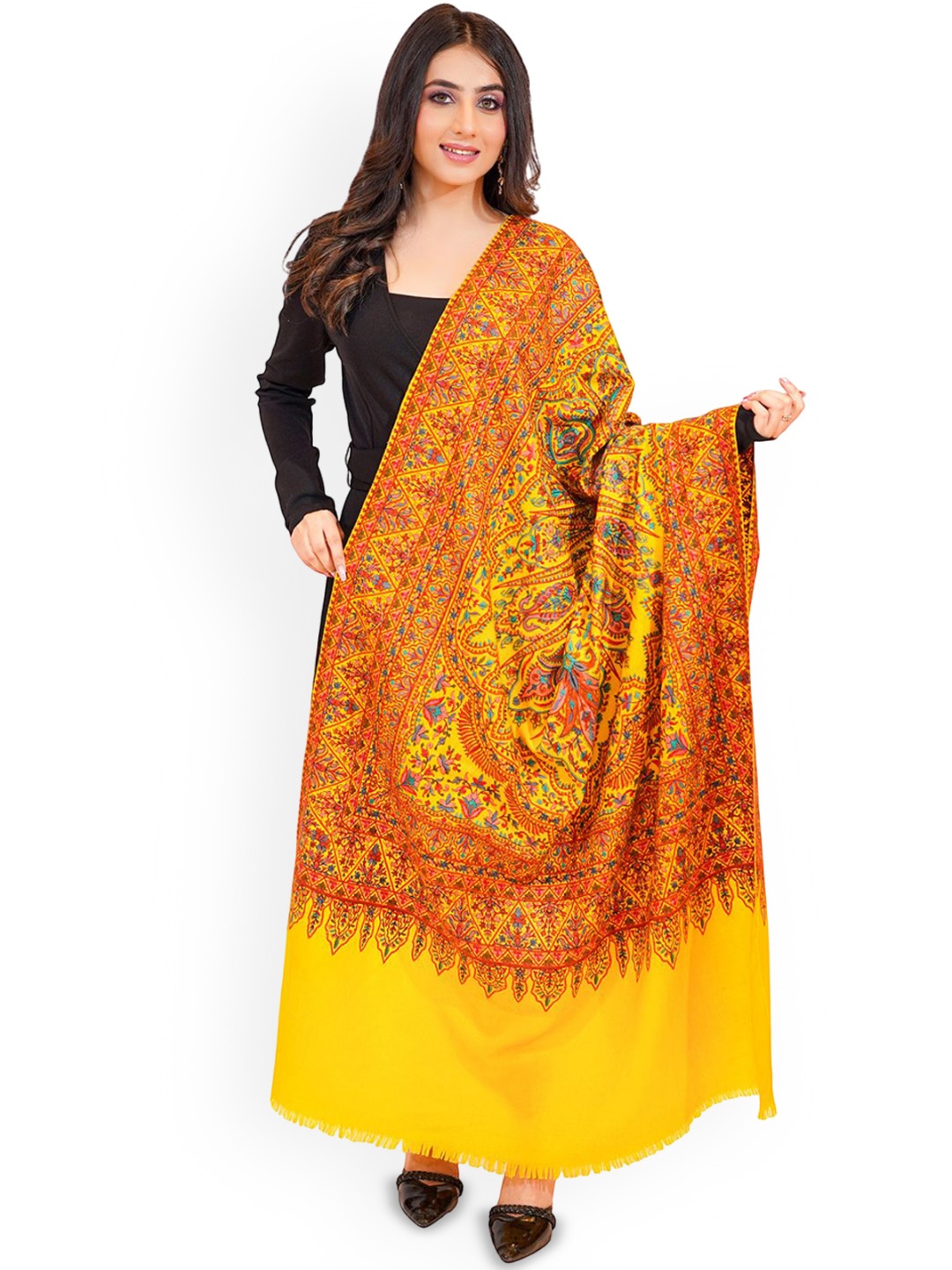 

PASHMAL INDIA PRIVATE LIMITED Ethnic Motifs Printed Woollen Shawl, Yellow