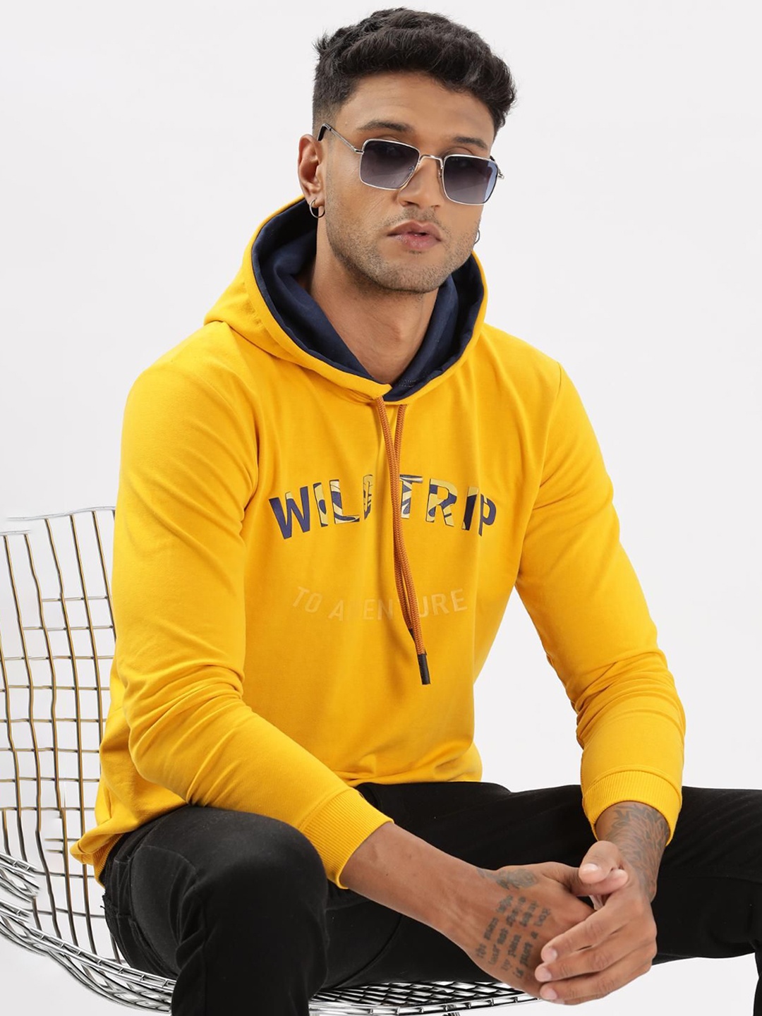 

COLOR HUNT Men Hooded Sweatshirt, Yellow