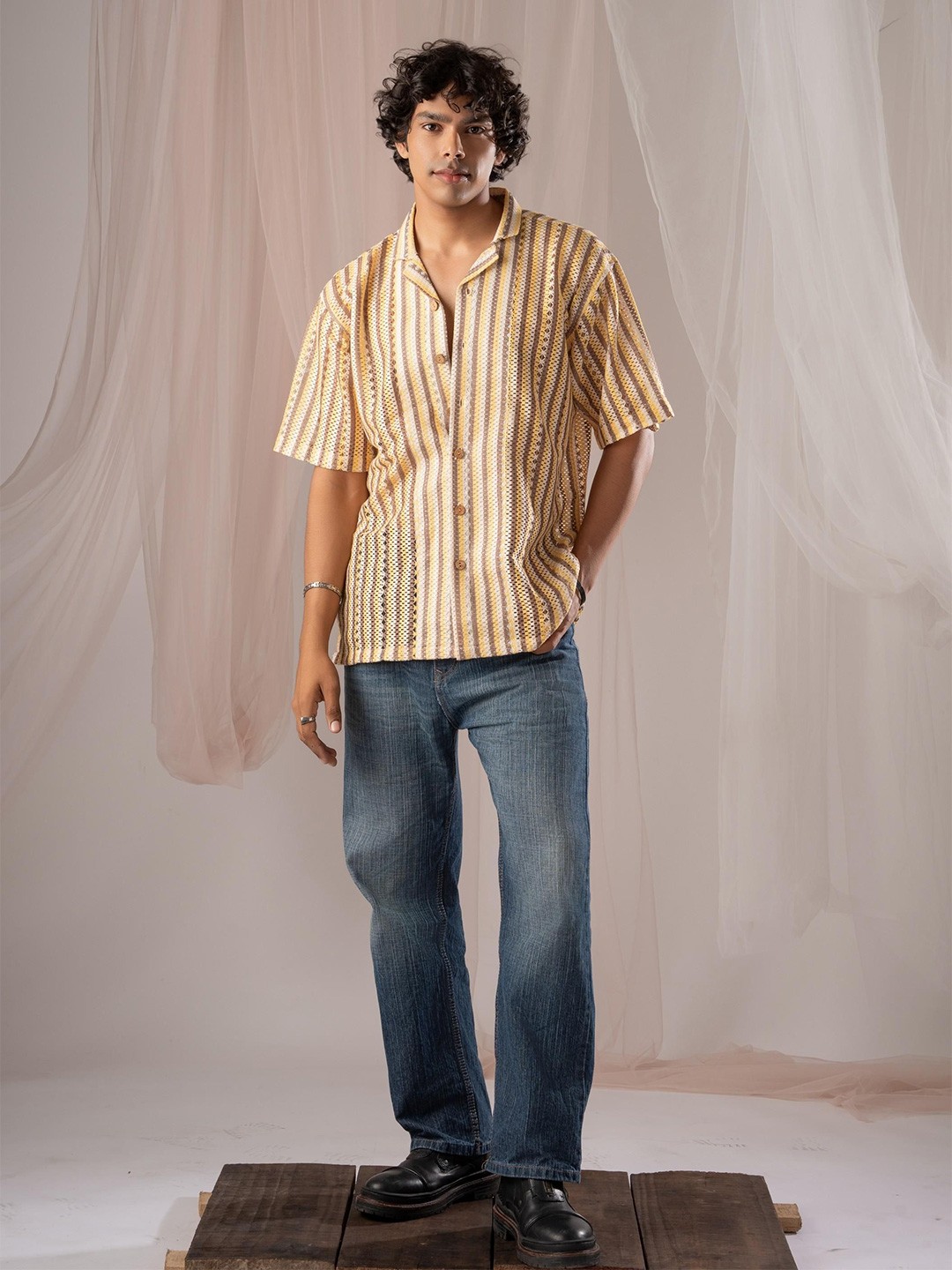 

5 Stitch Men Premium Opaque Casual Shirt, Yellow