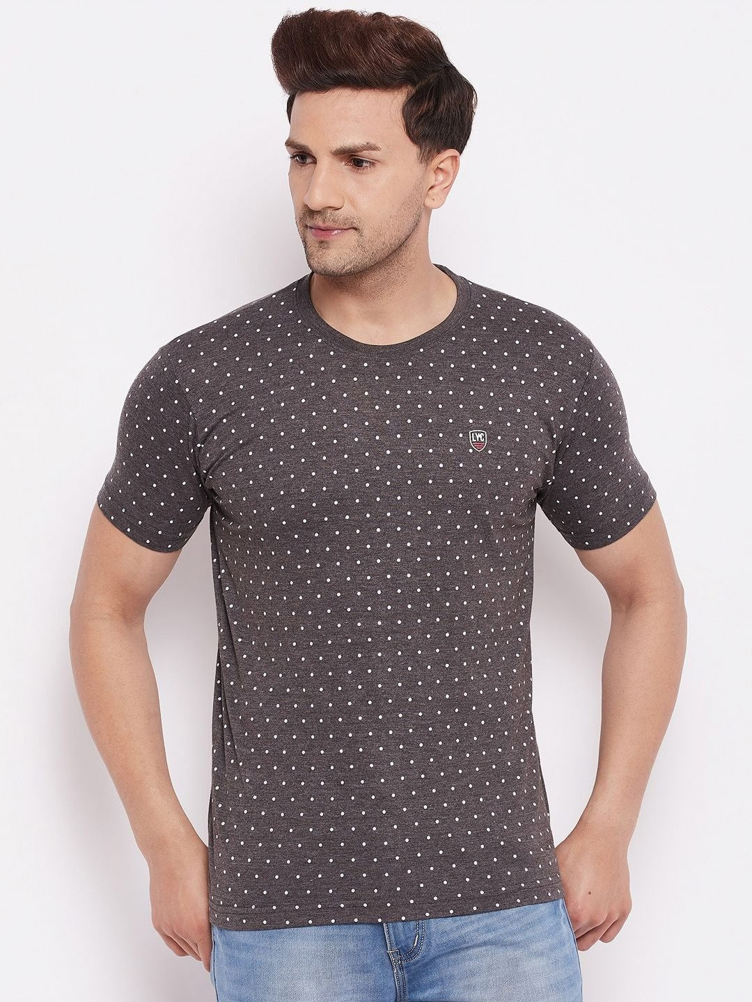 

LYCOS Men Geometric Printed Round Neck Cotton T-shirt, Grey