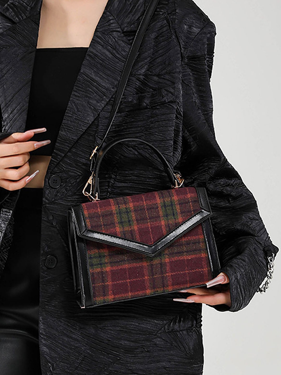 

LULU & SKY Animal Textured PU Structured Satchel with Tasselled, Red