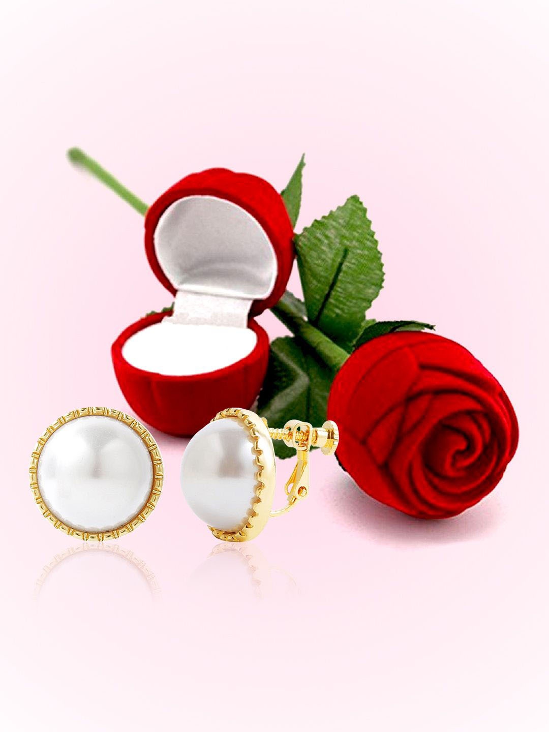 

Peora Gold Plated Pearls Beaded Contemporary Shaped Studs With One Rose Box