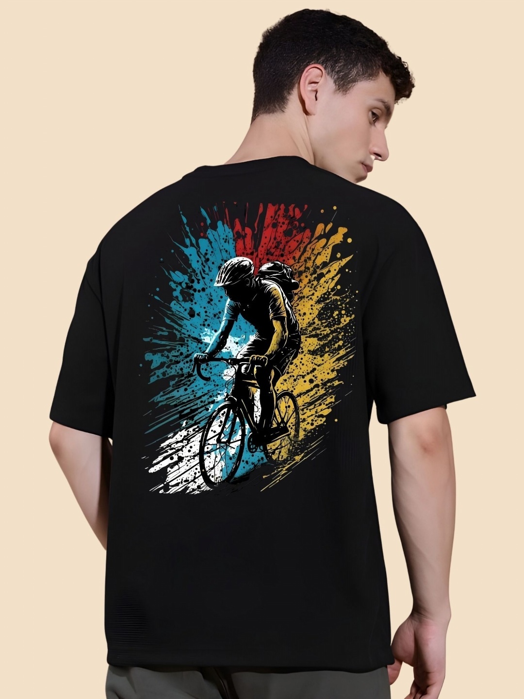 

SZN Men Graphic Printed Round Neck Cotton Oversized T-shirt, Black