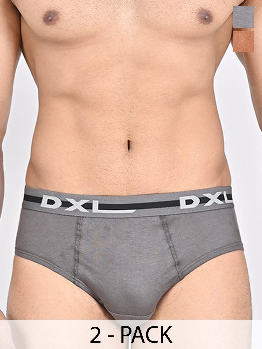 

SANDO Pack Of 2 Basic Briefs DXL0-E01-05-Steel & Light Coffee, Grey