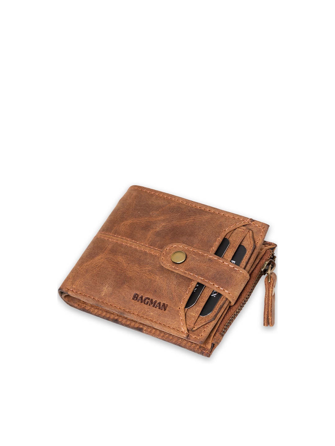 

BAGMAN Men Leather Two Fold Wallet, Brown