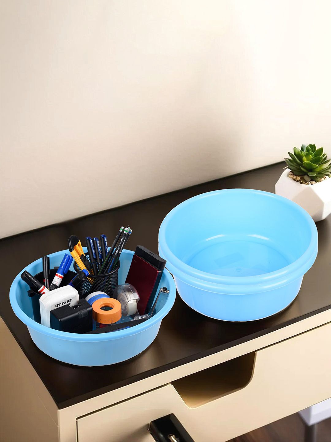 

Kuber Industries Blue Pack of 3 Multipurpose Storage Organizer Tub