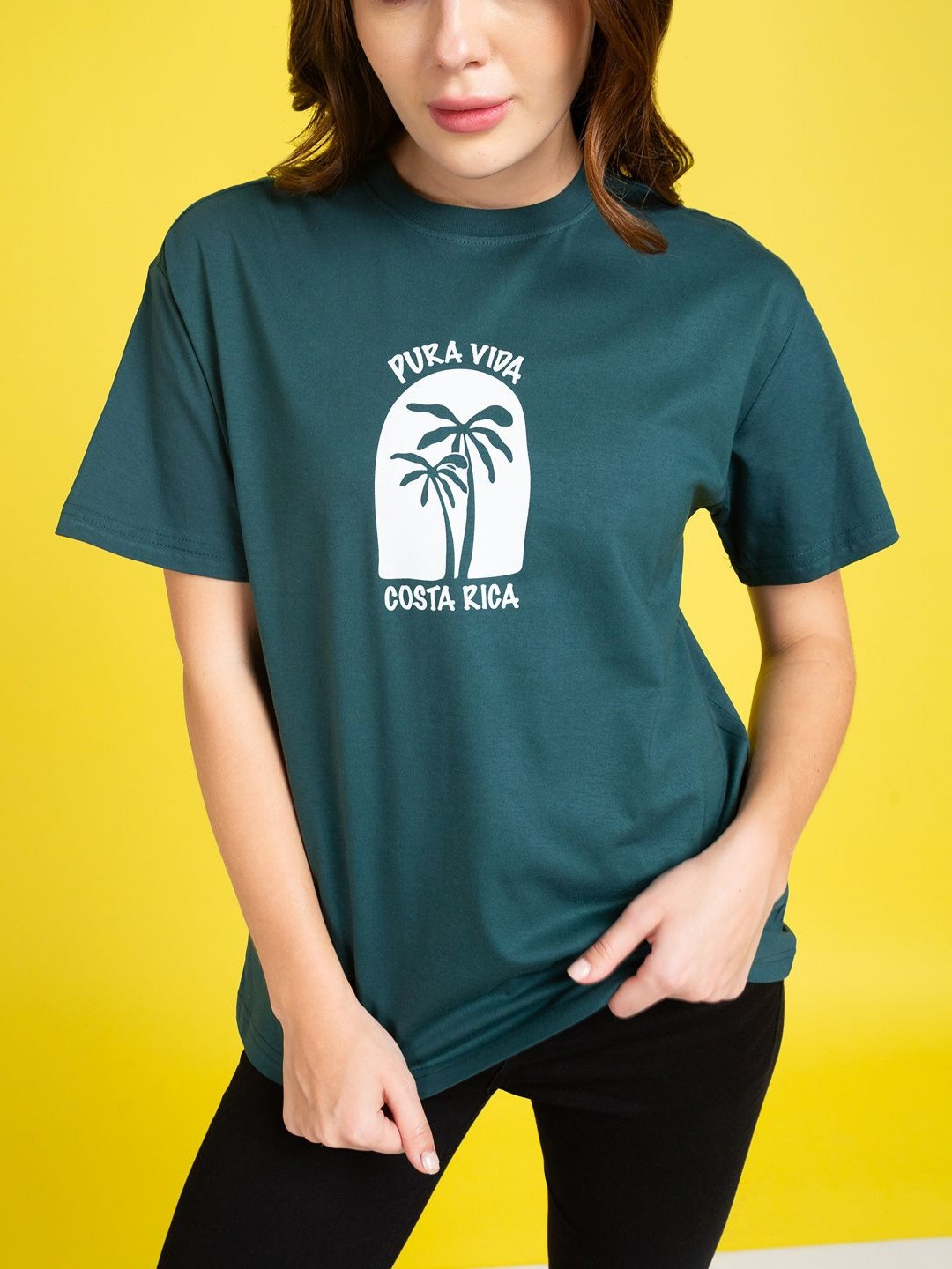 

Mast & Harbour Women Graphic Printed Round Neck Cotton T-shirt, Green