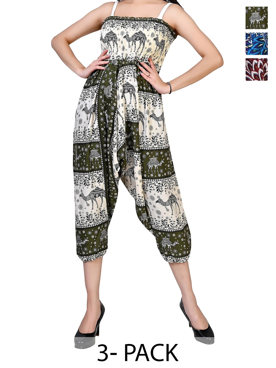 

NarNari Women Pack Of 3 Printed Loose Fit Harem Pants, Blue