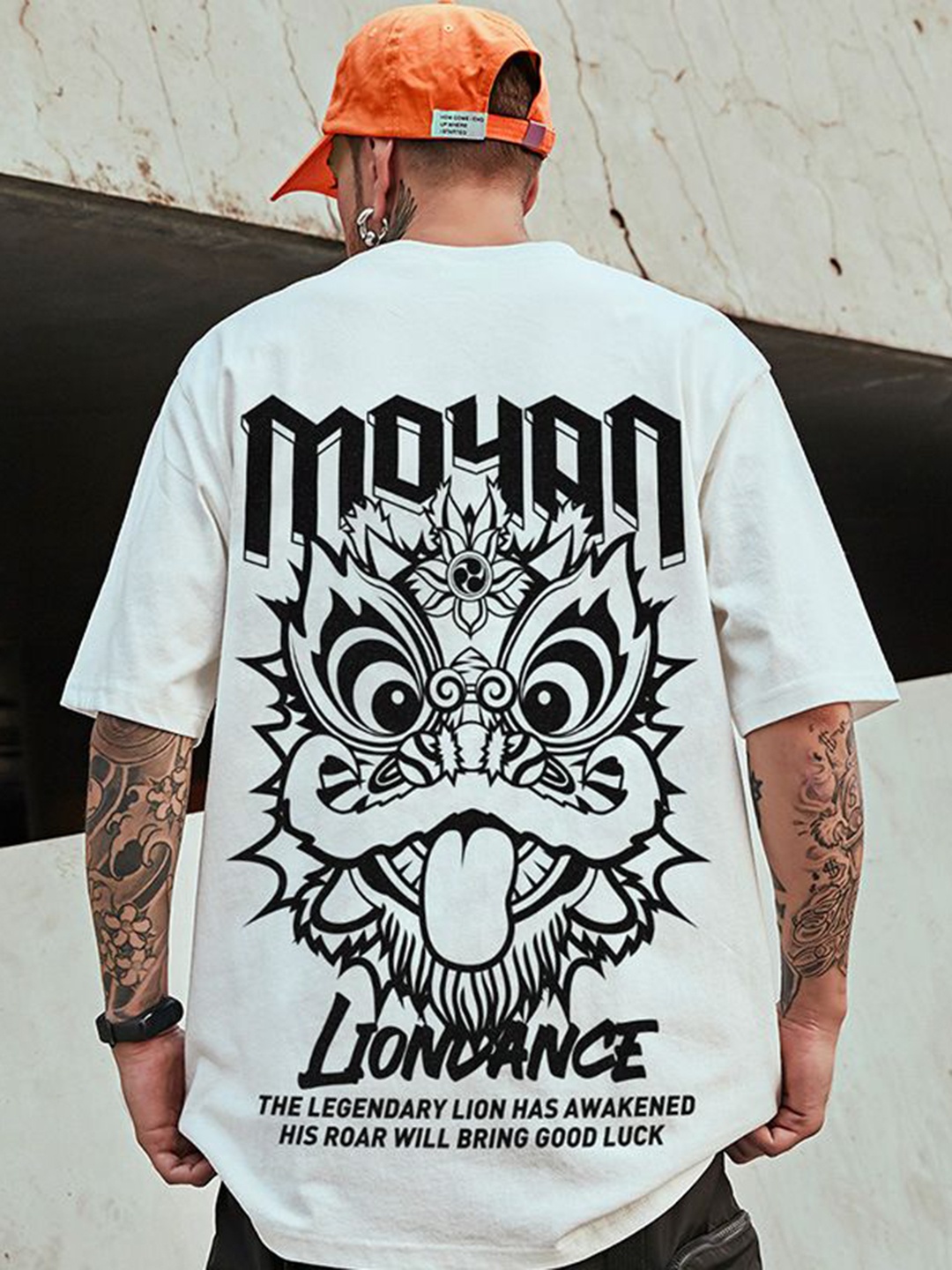 

HERE&NOW Men Graphic Printed Round Neck Oversized T-shirt, White
