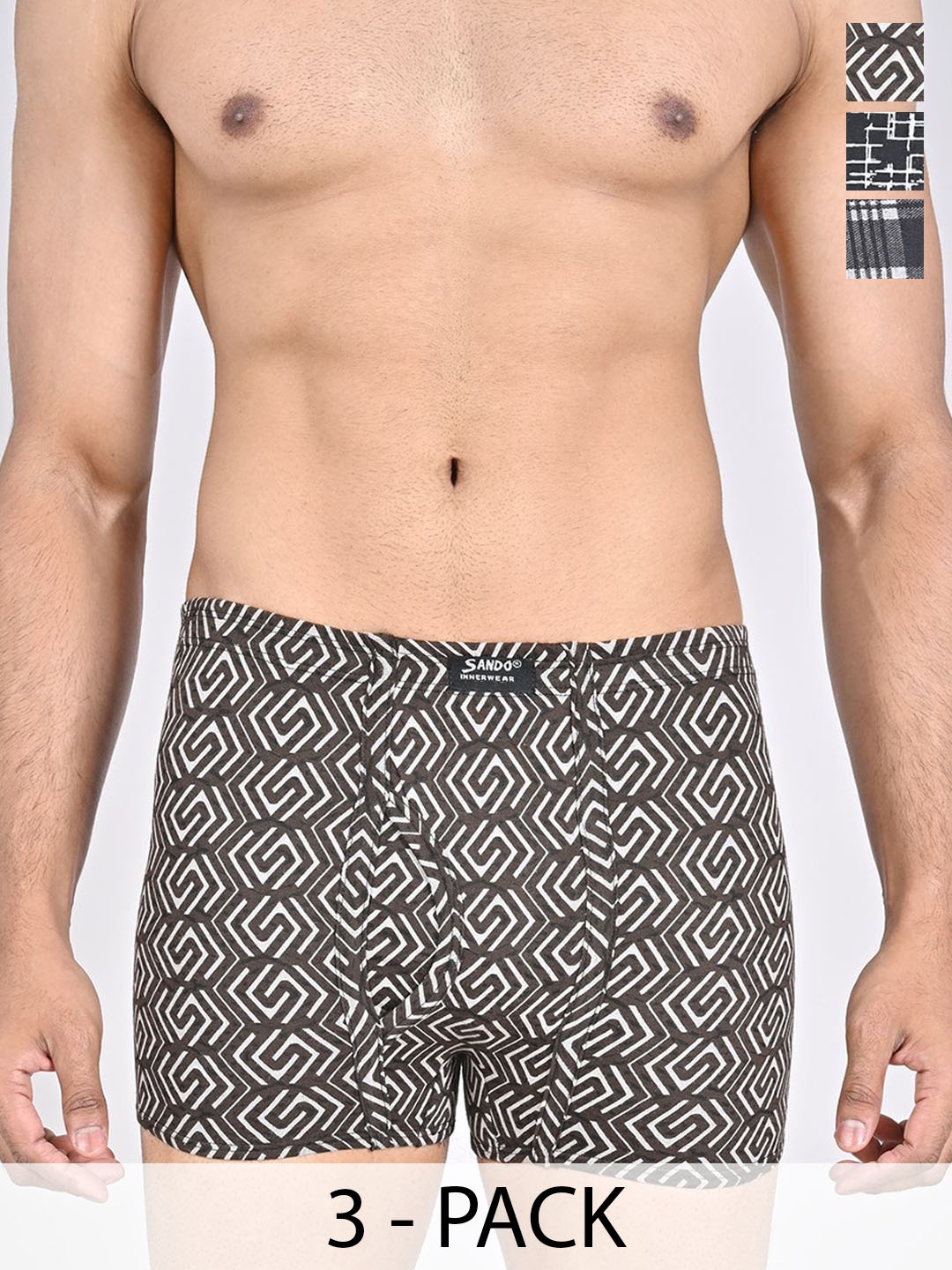

SANDO Pack Of 3 Printed Cotton Trunks GENIUS-04-07-10, Black