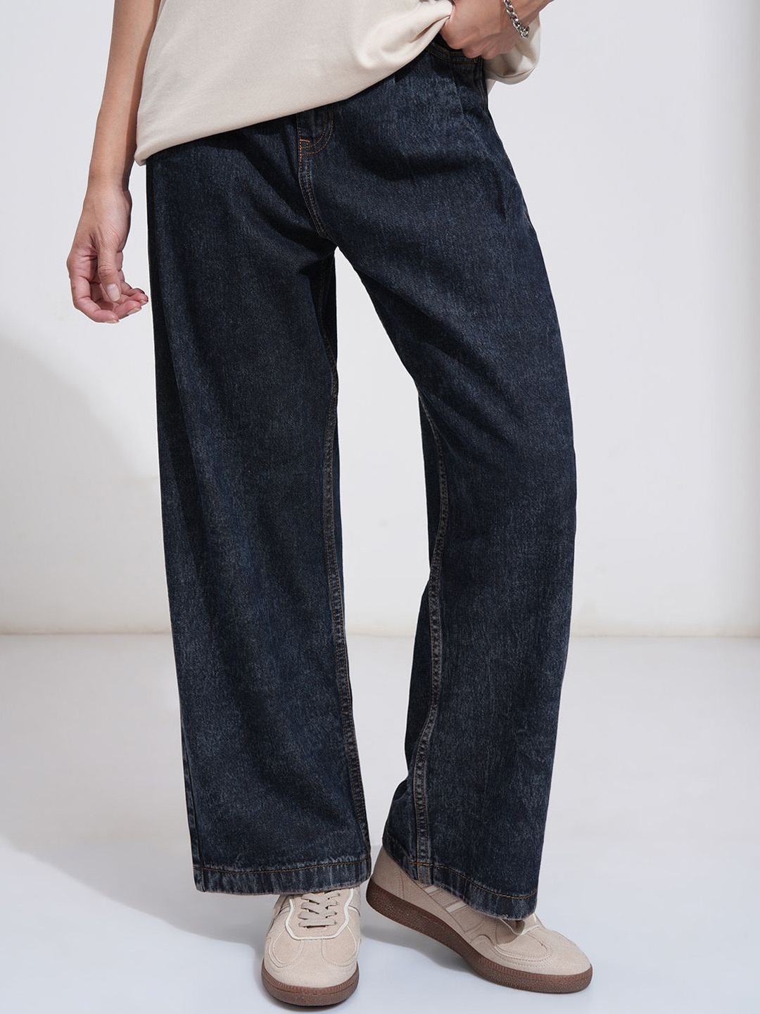 

Tokyo Talkies Women Wide Leg High-Rise jeans, Navy blue