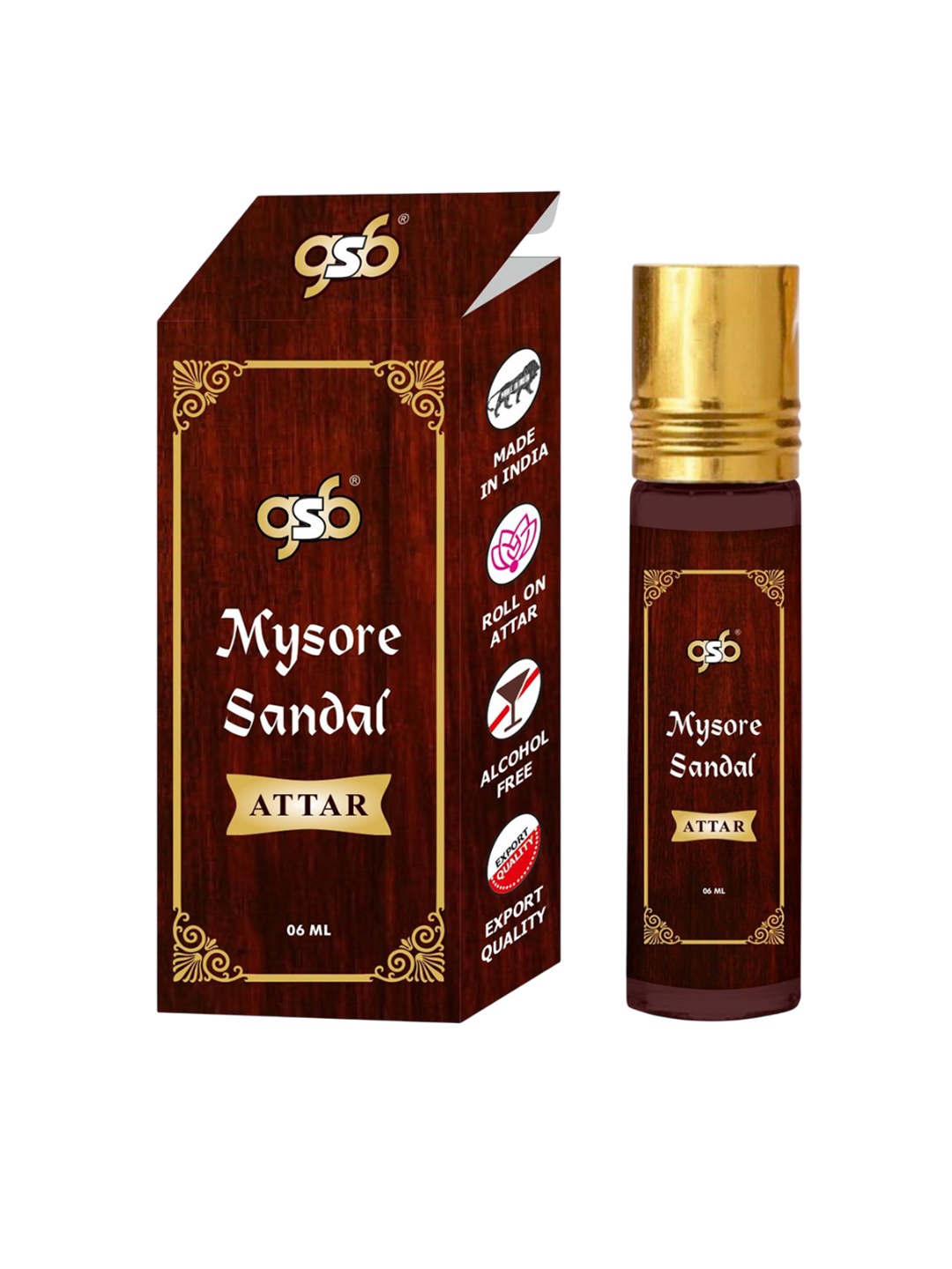 

GSB Mysore Sandal Alcohol Free Long Lasting Roll On Attar - 6 ml, Brown