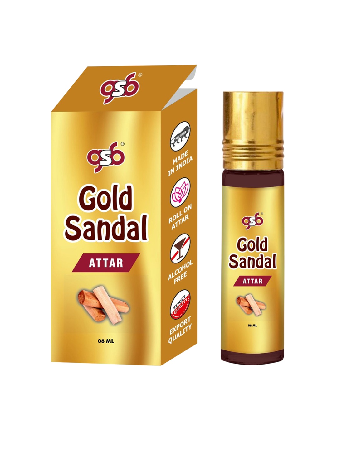 

GSB Gold Sandal Pure Natural Long Lasting Alcohol Free Attar 6 ml, Transparent