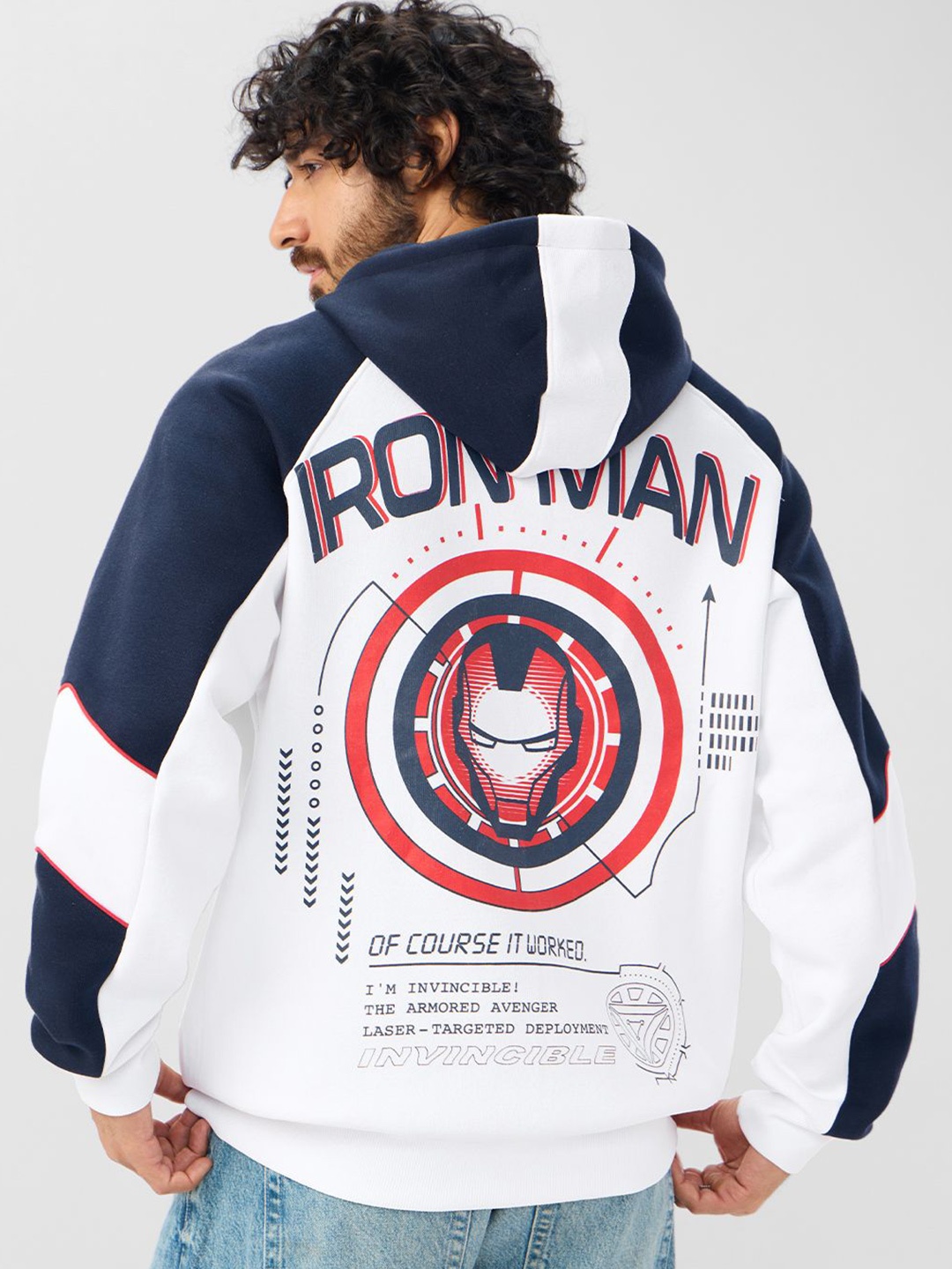 

The Souled Store Iron Man: Tech Enabled Men Printed Hoodie, White