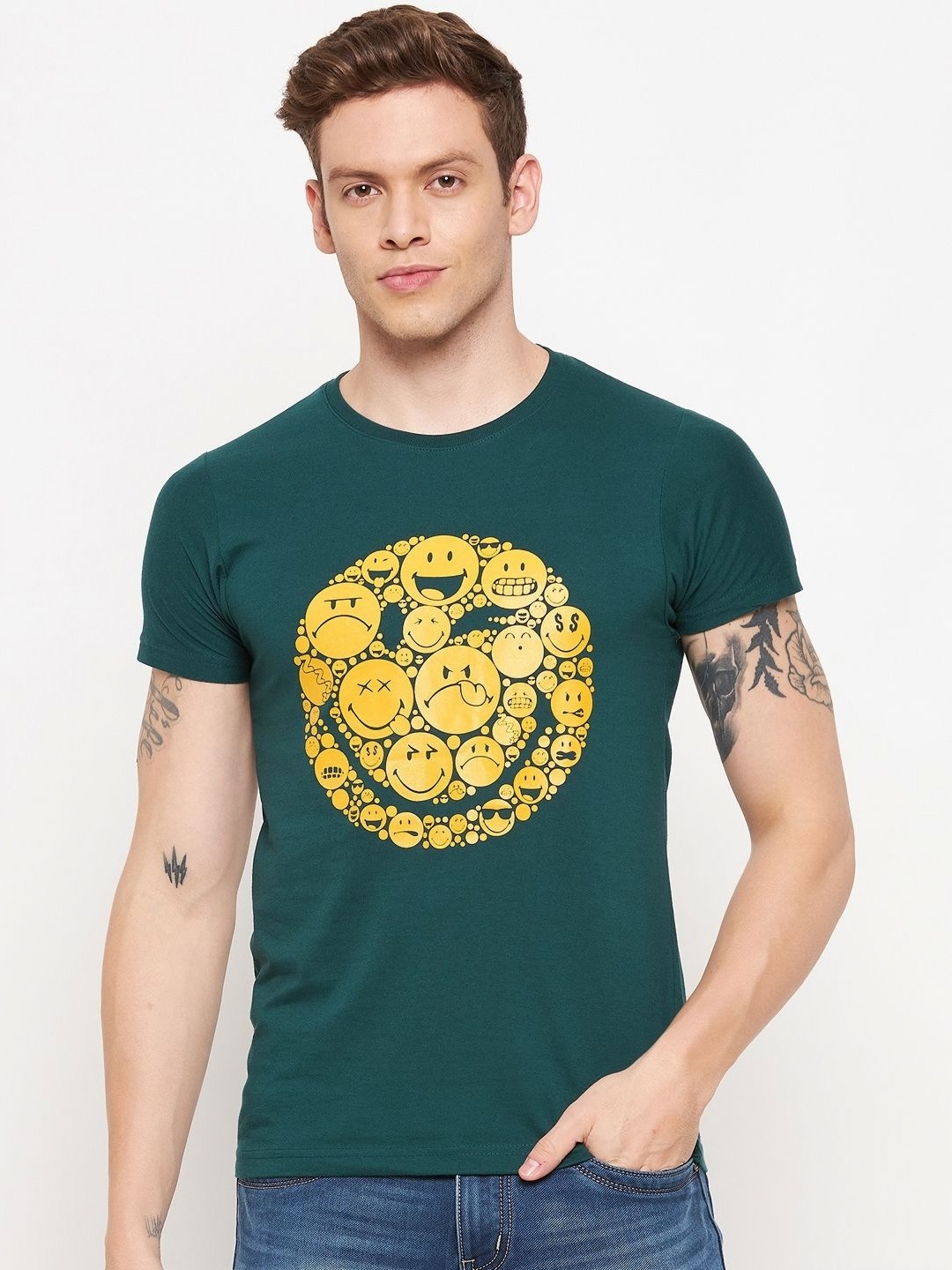 

LYCOS Men Graphic Printed Round Neck Cotton T-shirt, Teal