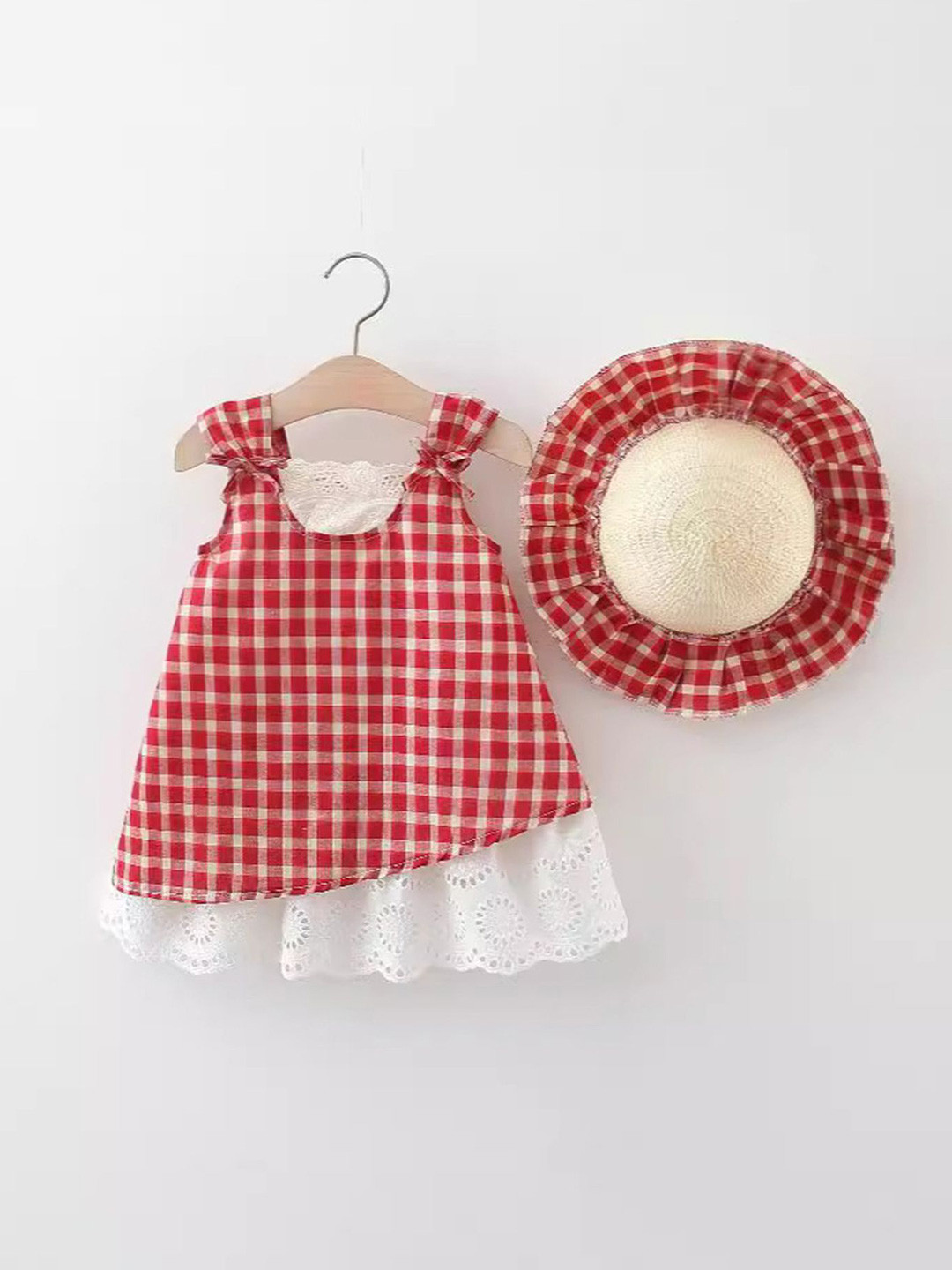 

LULU & SKY Girls Checked Fit & Flare Dress With Hat, Red