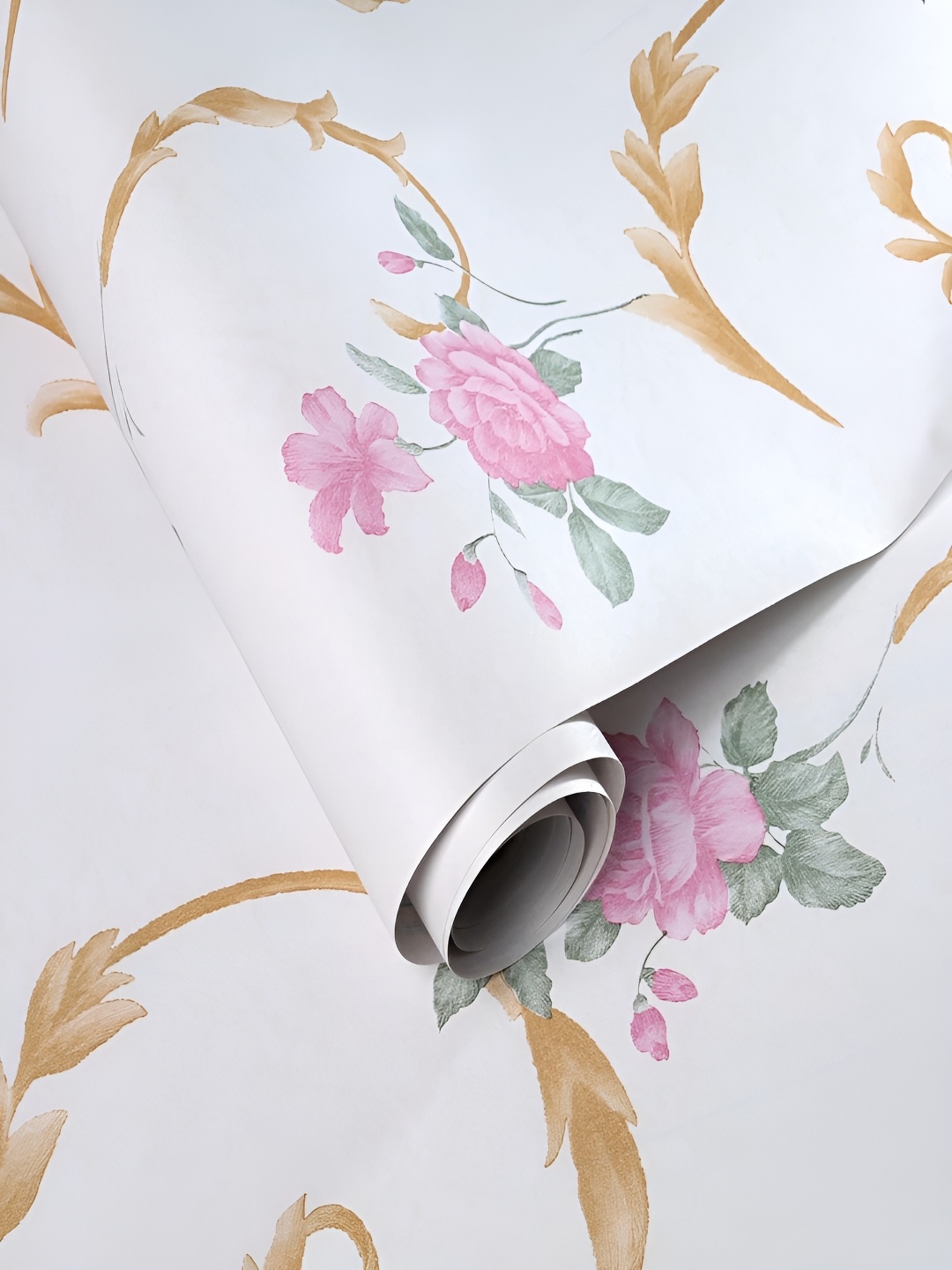 

ANNA CREATIONS White & Pink Floral Printed Self-Adhesive Waterproof Wallpaper