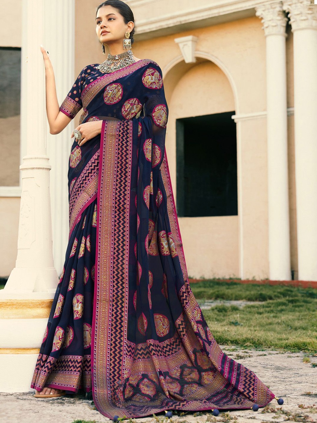 

Anouk Woven Design Zari Poly Georgette Saree, Navy blue
