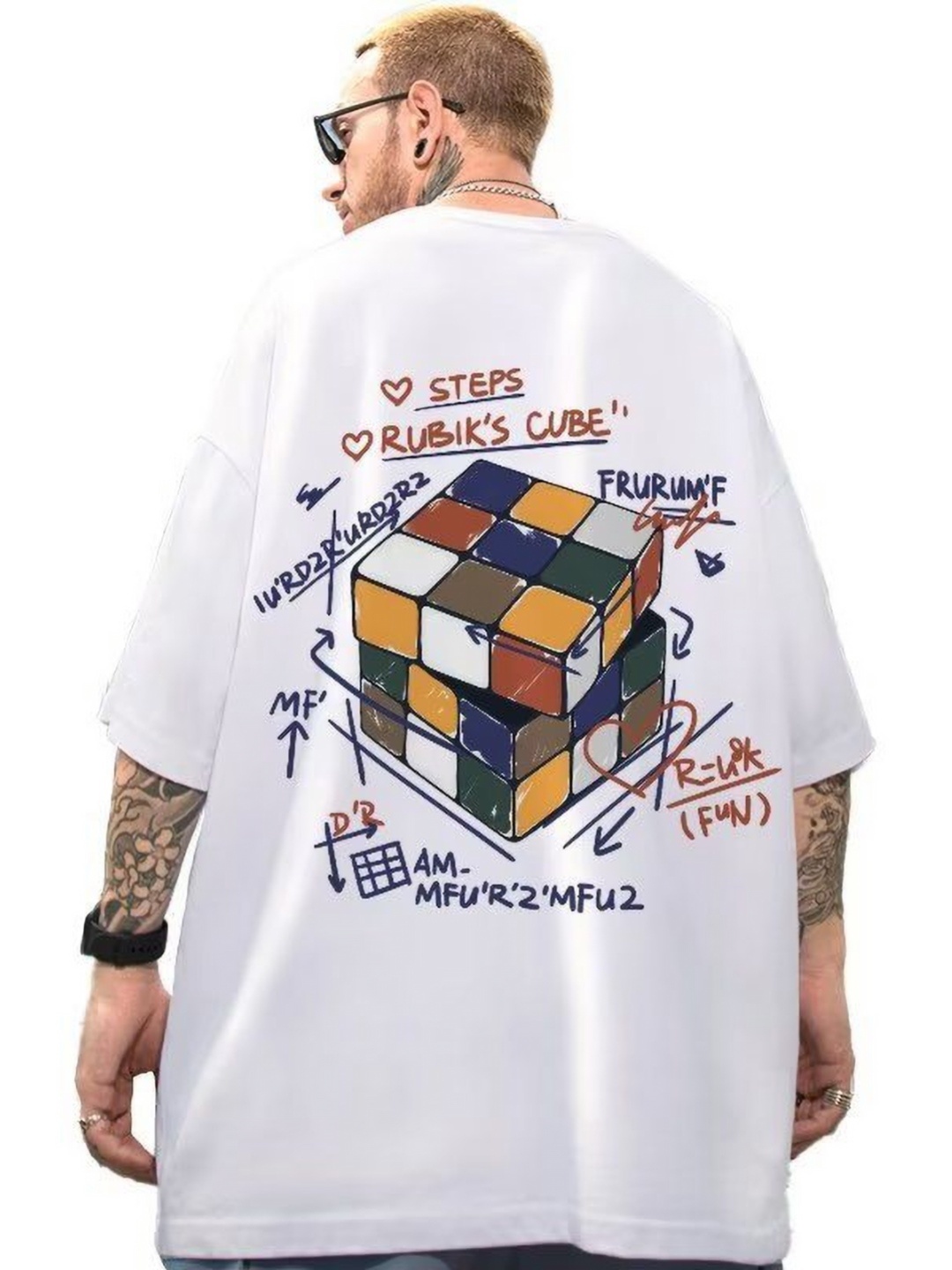 

HERE&NOW Men Graphic Printed Round Neck Oversized T-shirt, White