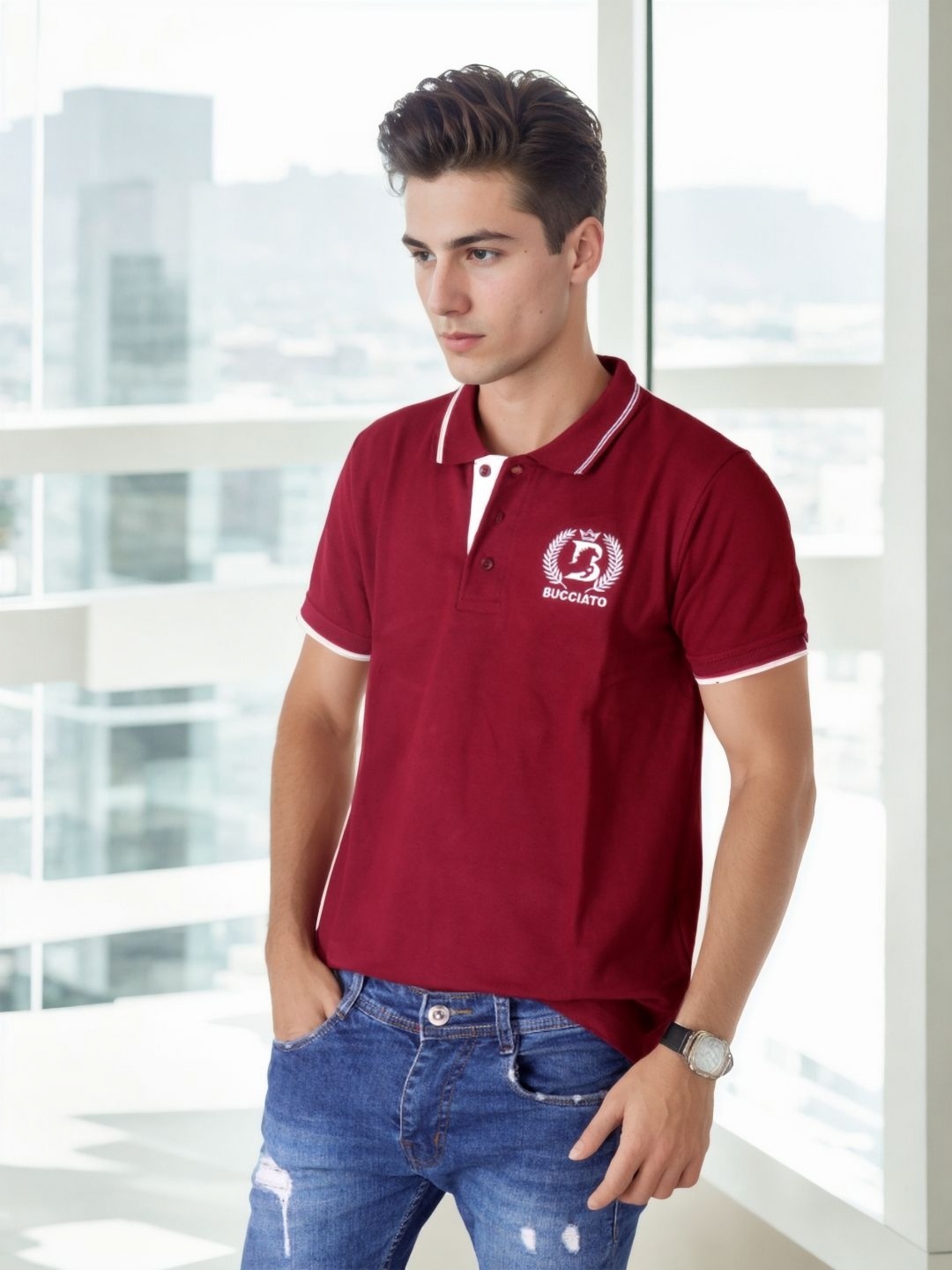 

Bucciato Private Limited Men Solid Polo Collar Cotton T-shirt, Maroon