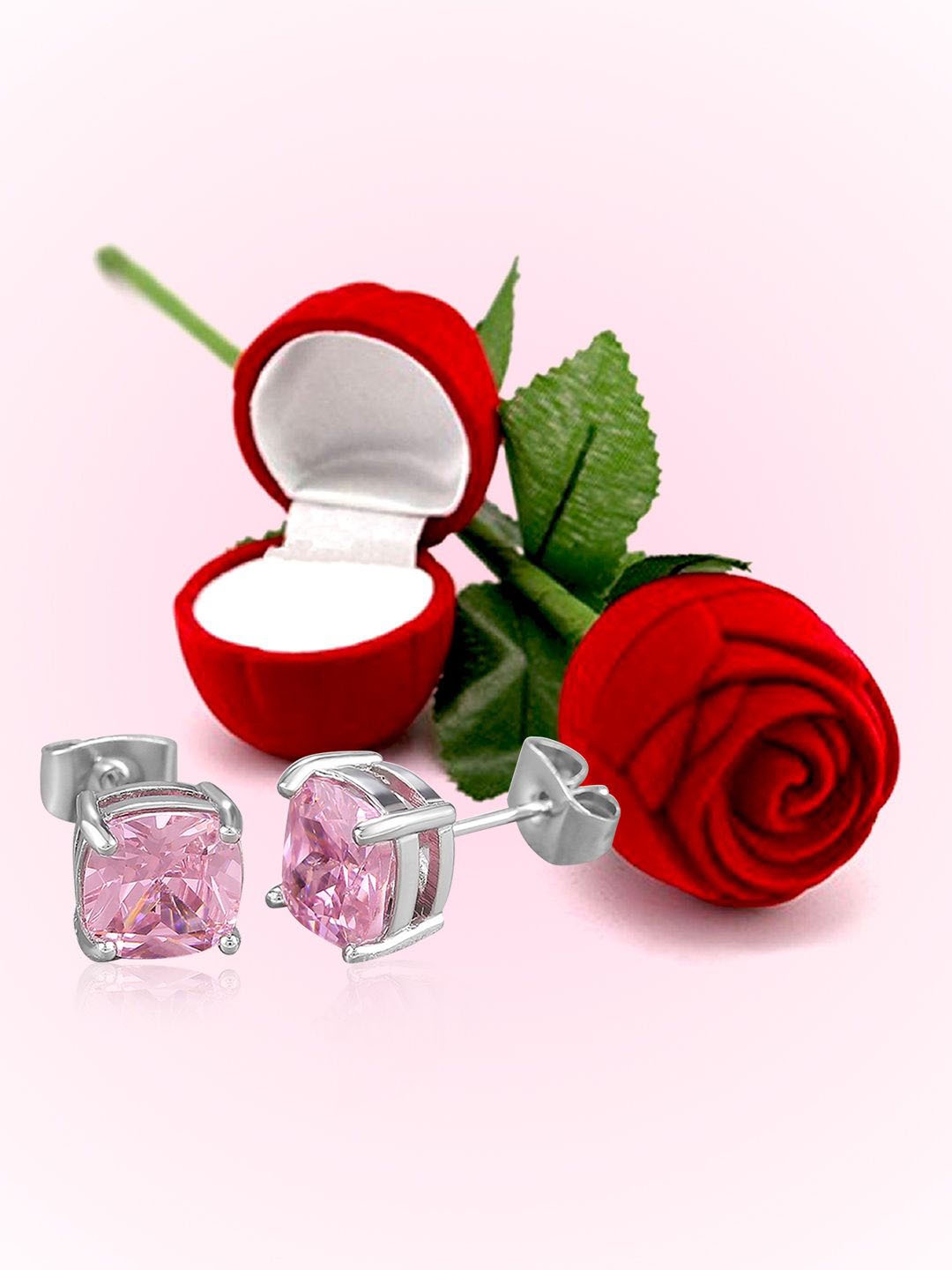 

Peora Silver-Plated Cubic Zirconia Studded Contemporary Studs With One Rose Box