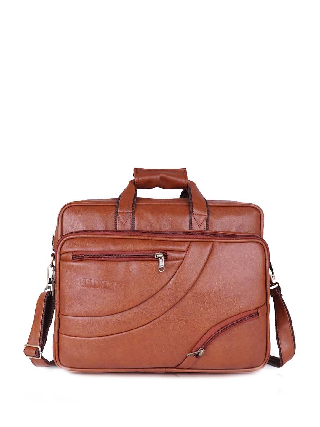 

GOLD SKY MetroEdge Anti Scratch Vegan Leather Office Laptop Bag, Tan