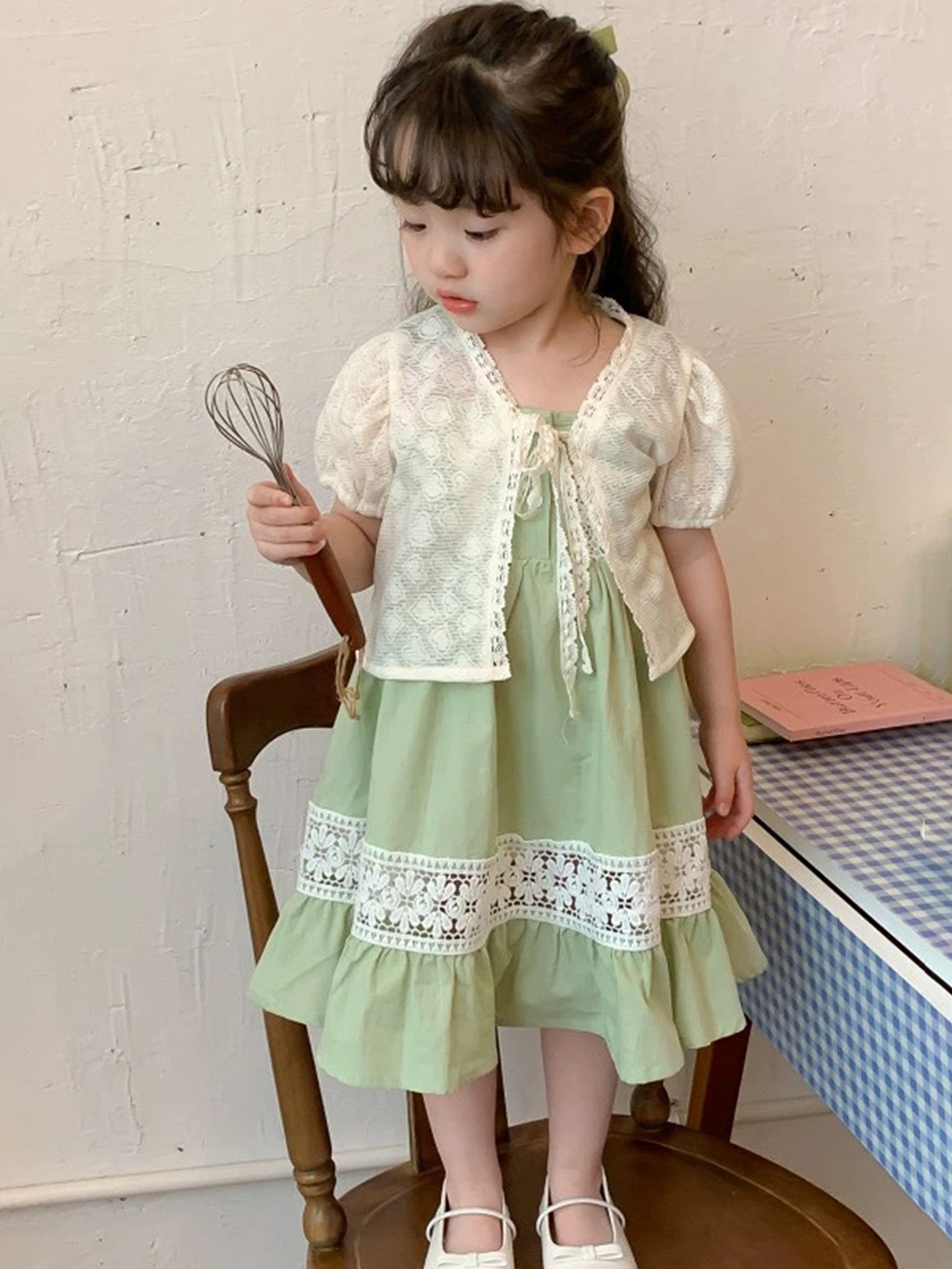 

LULU & SKY Girls A-Line Dress Lace Detail Dress W/ Shrug, Green