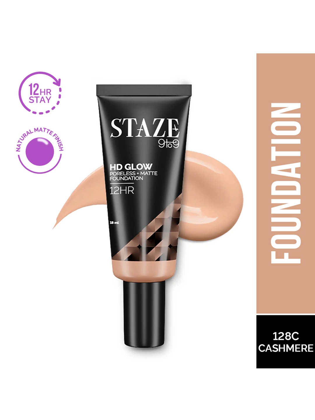

STAZE 9to9 HD Glow Poreless + Matte Sweatproof Foundation 18 ml - Cashmere 128C, Nude