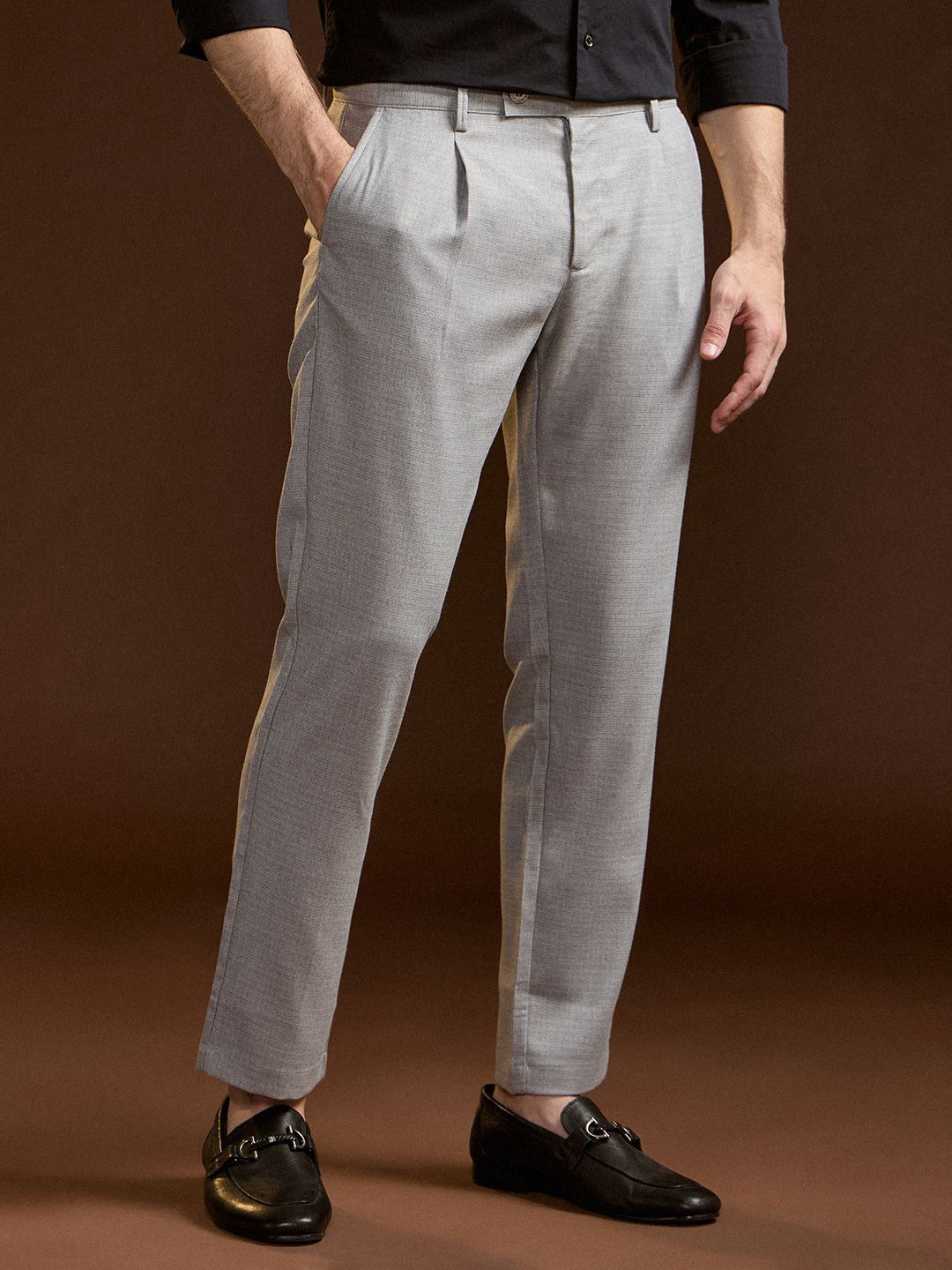 

THE BEAR HOUSE Men's Solid Regular Fit Formal Trouser, Grey