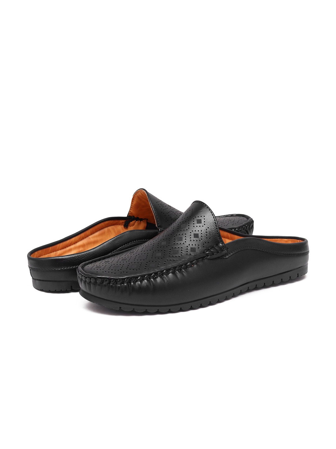 

ARAMISH Men Perforations Lightweight Slip-On Mules, Black
