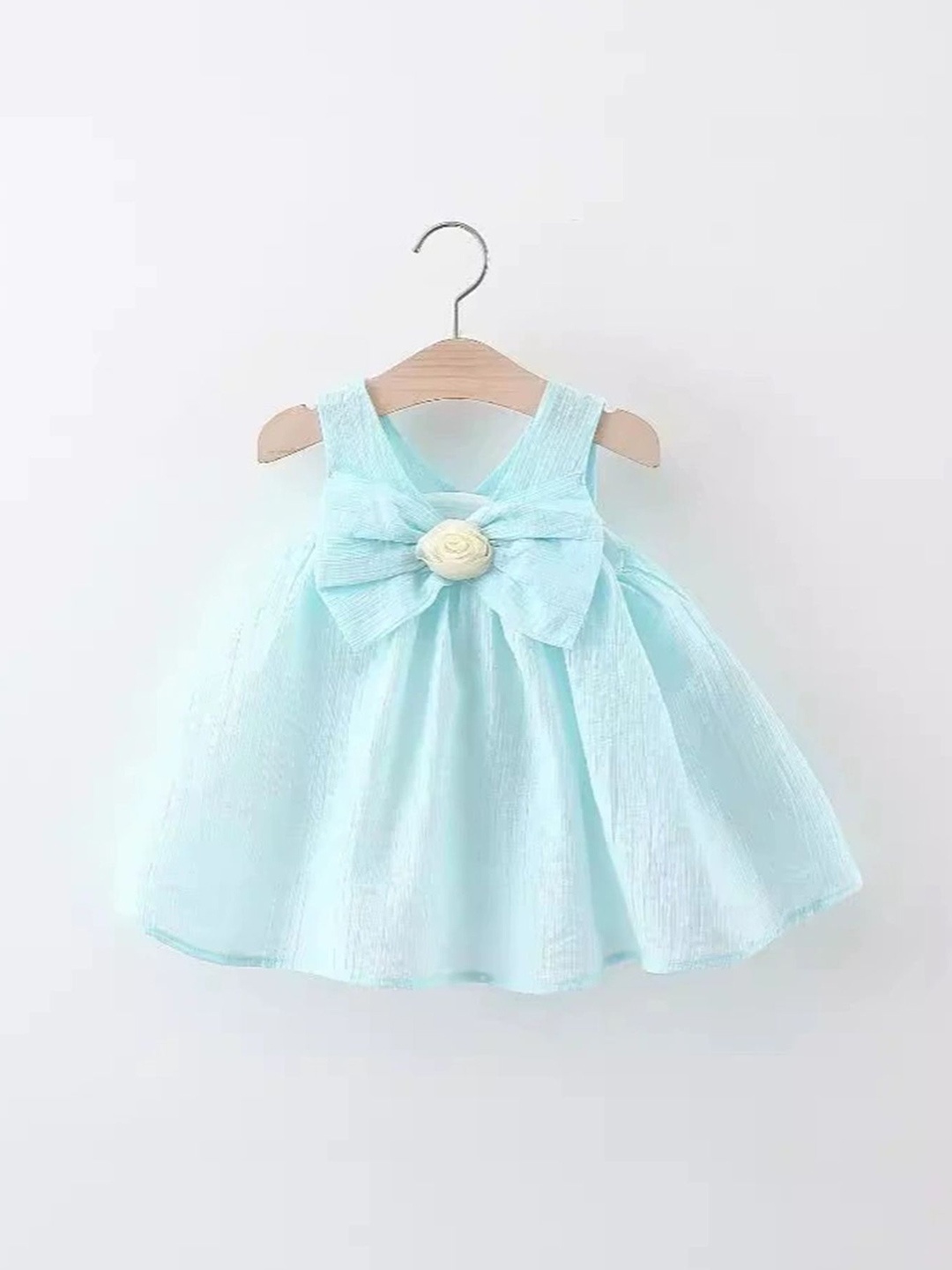 

LULU & SKY Girls Shoulder Straps Sleeveless Empire Dress With Bow Detail, Blue