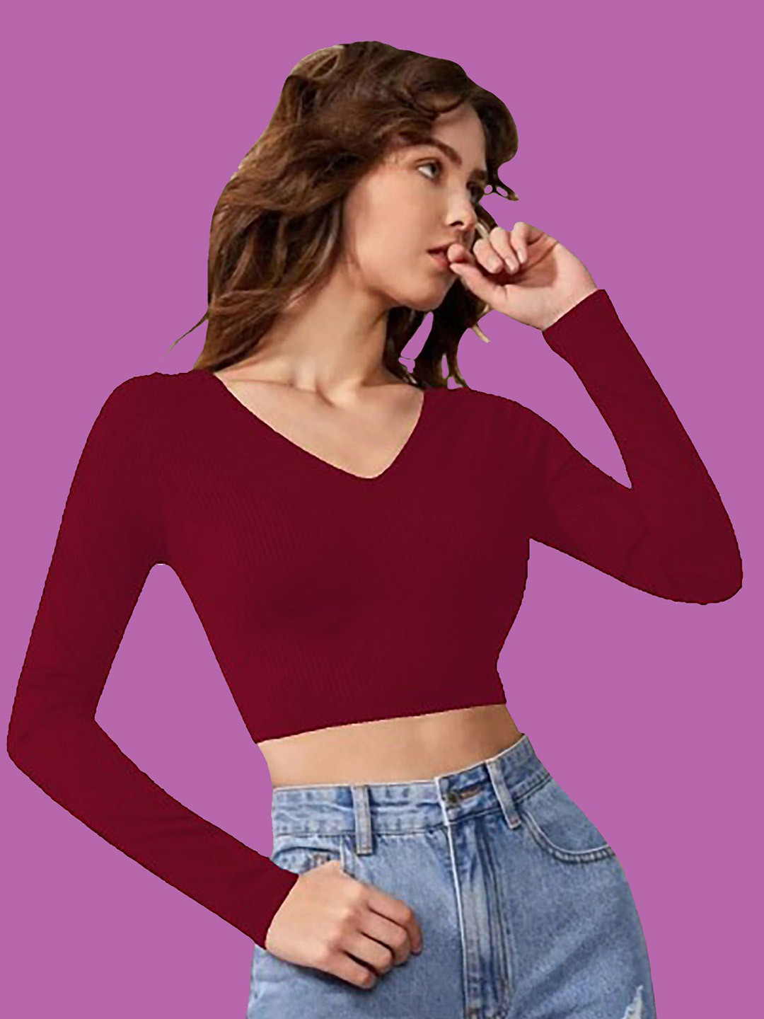 

Dream Beauty Fashion Women V-Neck Fitted Crop Top, Maroon
