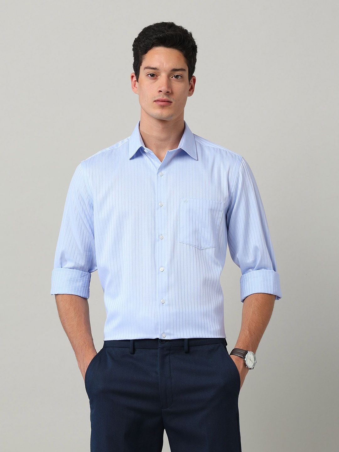 

Arrow Men Classic Opaque Striped Formal Shirt, Blue