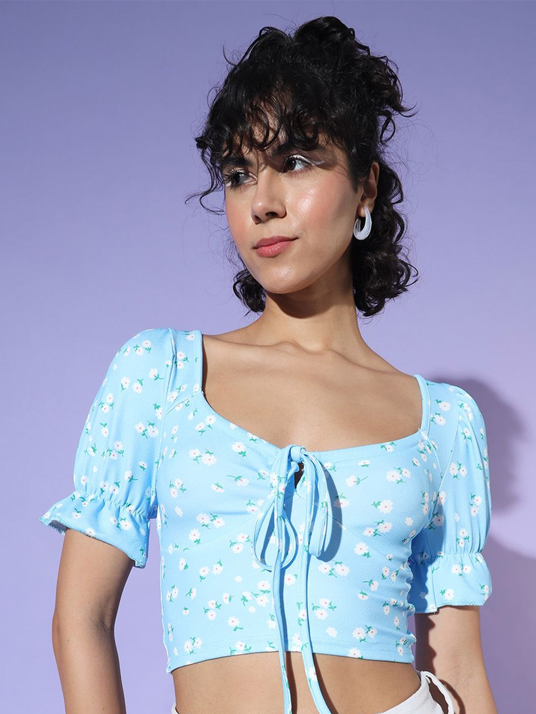 

CORSICA Print Sweetheart Neck Crop Top, Blue