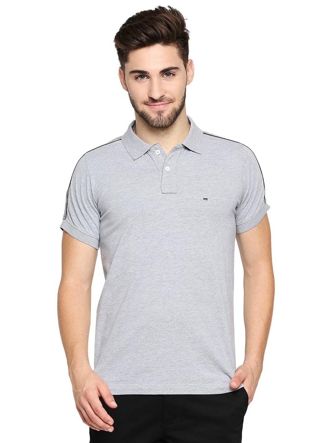 

Basics Men Solid Polo Collar Cotton Boxy T-shirt, Grey