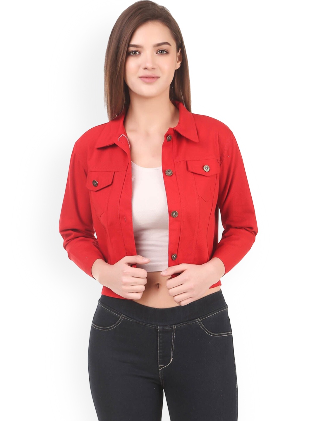 

KASHIAN Women Denim Jacket, Red