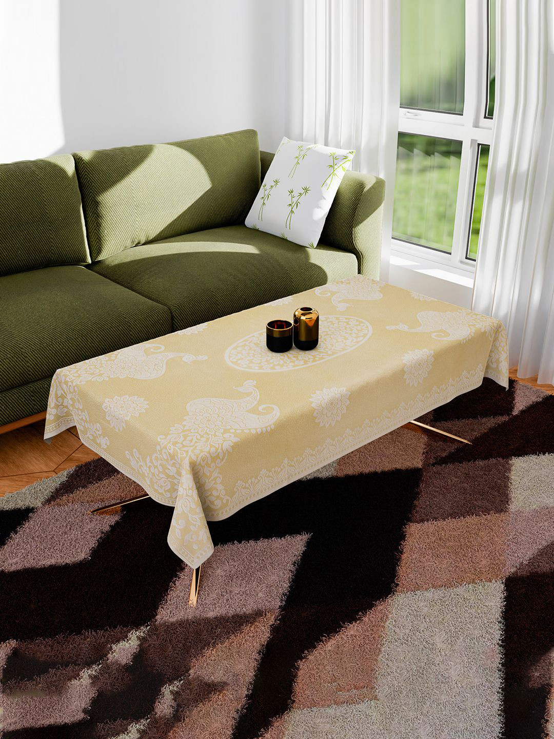 

Kuber Industries Cream-Coloured & White Peacock Printed Cotton 4-Seater Table Cover